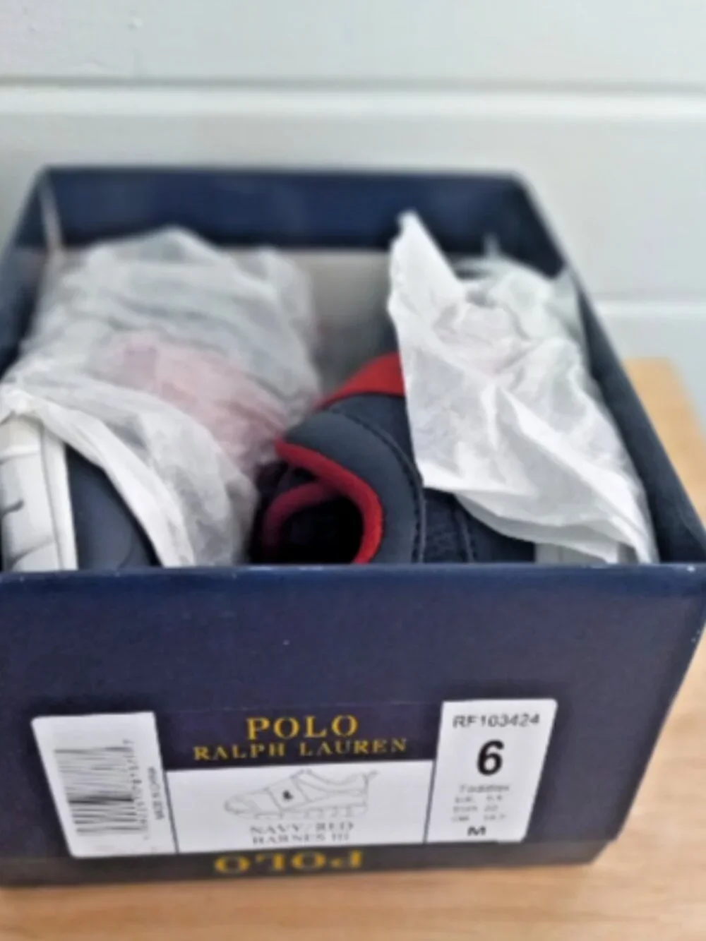 Polo Ralph Lauren Barnes III Toddler 6 Navy Red Slip On Sneakers Shoes NIB